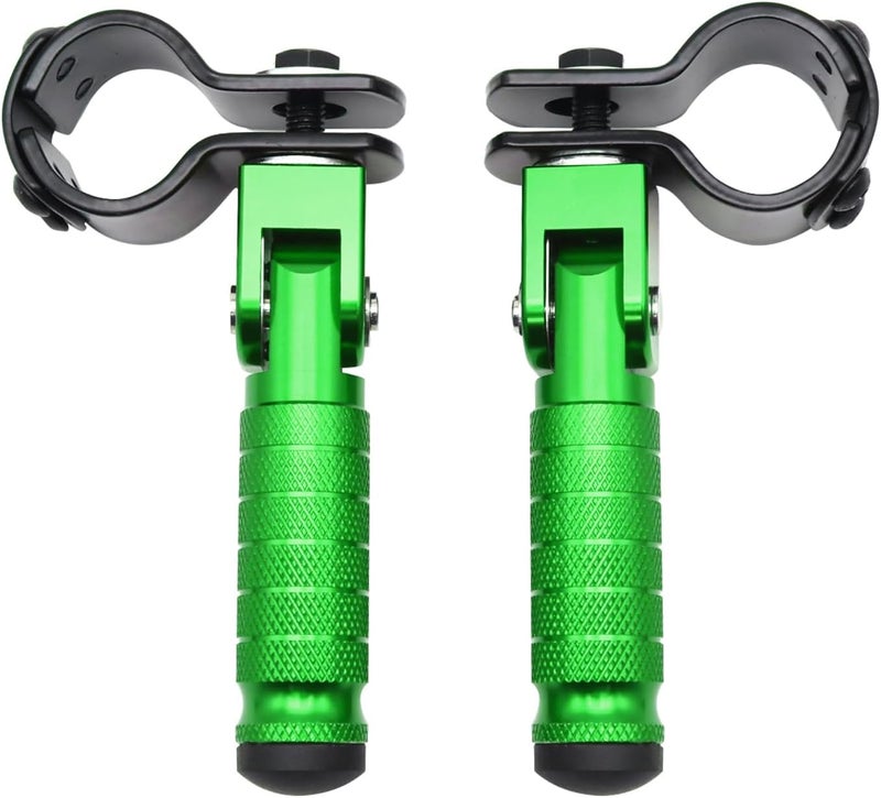 YWLUWEI M8 Motorcycle Foot Rests Fit 1.22-1.29in Motorbike Brackets Foldable Foot Pegs Front Footpeg Rear Footpeg Anti-Skid Rearsets Folded Footrest 90 Degree Fixed Folding Passenger Pedal Supports (Green) - Image 1
